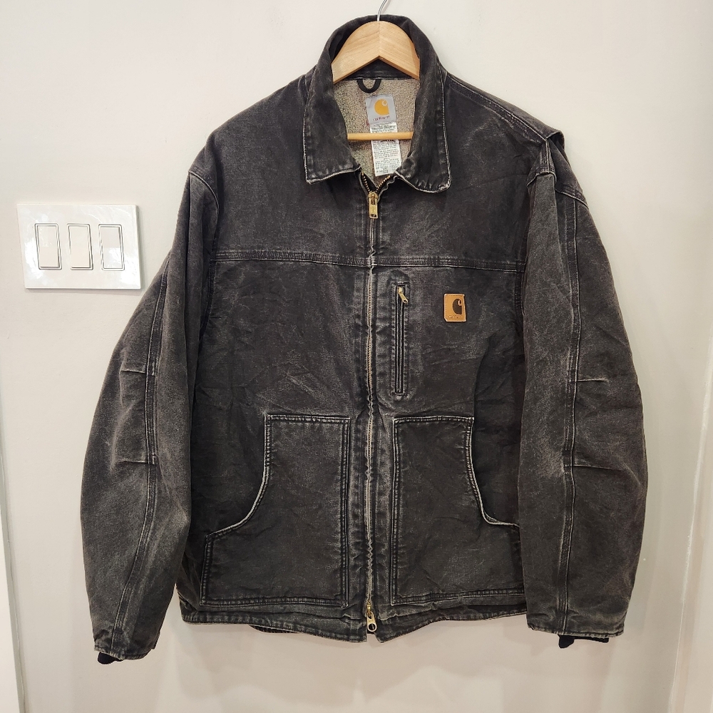 Vintage Carhartt Sherpa-Lined Ridge Jacket Canvas Faded Black C61 DKB Men’s 2XL